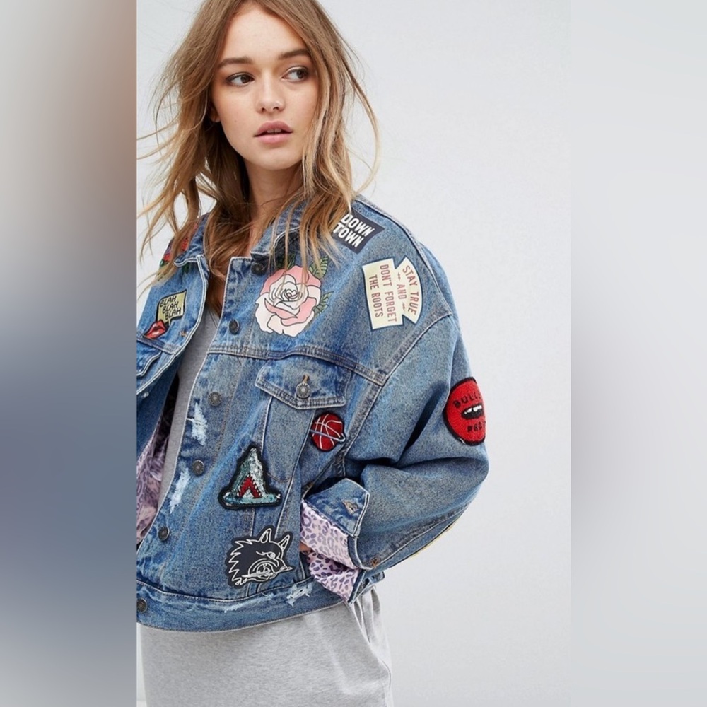 PULL & BEAR Patch Detail Denim Jacket